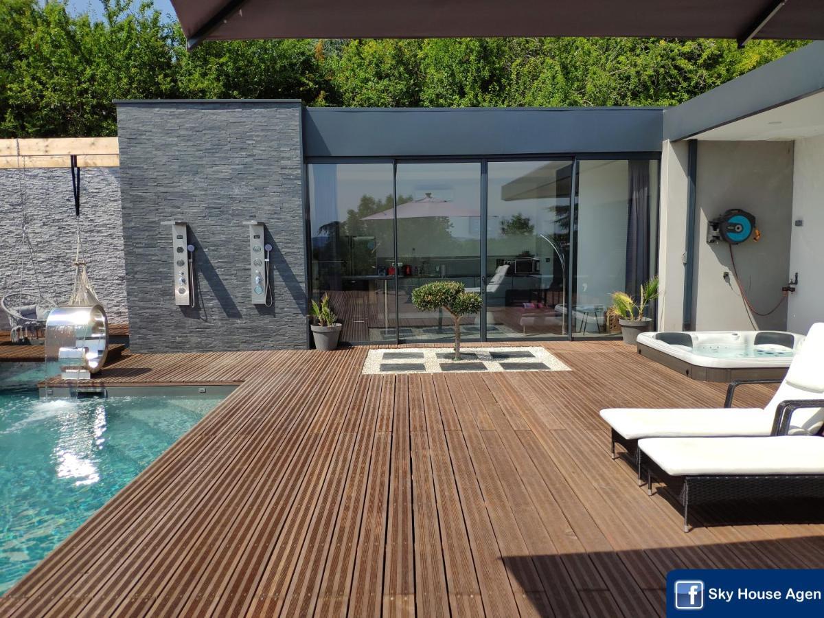 Piscine Chauffee Et Spa Jacuzzi Privatif Terrasse Sans Vis A Vis ,,,Sky House Agen,,, Exterior foto